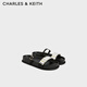 CHARLES&KEITH時(shí)尚鉆飾厚底露趾拖鞋涼鞋CK1-70381090 BLACK TEXTURED黑色紋理 36 （230）