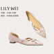Lily Wei【春日櫻花 】粉色蝴蝶結(jié)淺口單鞋氣質(zhì)甜美平底鞋側(cè)空小碼 粉色【平底】 35