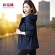 俞兆林短外套女春秋2025新款中年媽媽裝休閑寬松顯瘦連帽風(fēng)衣春季上衣 深藍(lán) 2XL (推薦125-140斤)