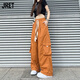 Jret日系街頭褲子oversize寬松闊腿工裝褲女ins潮牌街舞褲拖地長(zhǎng)褲女 桔紅色 不會(huì)褪色 L