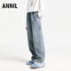 安奈兒（Annil）童裝男童女童牛仔褲2025春新款寬松時尚潮流透氣彈力褲子 中藍牛仔 160