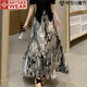 SNYDER WEAR新中式國風水墨半身裙女夏裝梨微胖mm復古高腰顯瘦遮肚子裙子 半身裙 M 【建議90-100斤】
