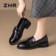 ZHR單鞋女復(fù)古皺面純色皮鞋時(shí)尚百搭粗跟樂福鞋懶人女鞋JF150黑色37