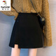 啄木鳥(niǎo)黑色毛呢半身裙女秋冬2024新款大尺碼胖m妹高腰a字顯瘦包臀短裙冬 黑色 L 【110-120斤】