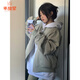 乖甜星飛行員棒球服小眾情侶夾克2025新款美式街頭復古短外套女秋冬加棉 淺灰色 薄款 M 建議100-115斤