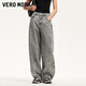 VEROMODA牛仔褲女25新款水洗磨白彎刀褲后腰貼布3259003 淺牛仔灰色 M