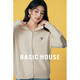 Basic House/百家好韓版灰色高領(lǐng)開衫外套冬季新款寬松單排扣毛衣 白色 L