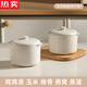 拓進德國進口品質陶瓷瓦罐湯燉盅家用隔水雙耳帶蓋蒸雞蛋羹燕窩煲湯一 陶白瓷-兩個裝【升級500ml】