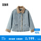 森馬（Semir）牛仔棉服女拼接毛領(lǐng)美式復(fù)古2024冬寬松毛邊夾克街頭潮流 牛仔淺中藍(lán)88601 XXL 175/96A