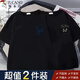啄木鳥(niǎo)【2件裝】短袖T恤男夏季冰絲涼感潮牌半袖打底衫青年寬松休閑上衣 小熊黑色+小貓黑色 XL