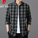 皮爾卡丹（pierre cardin）襯衫男春秋季休閑上衣長(cháng)袖潮流時(shí)尚格子衫外套 黑灰 XL