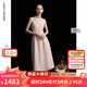 朗姿2025夏季新款優(yōu)雅一字領(lǐng)無(wú)袖連衣裙女高端法式修身收腰裙子 淡粉色 M
