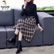 啄木鳥(niǎo)格子毛呢半身裙女2024新款秋冬高腰中長(cháng)款a字裙收腰顯瘦大擺傘裙 卡其色格子 L 2尺1【建議105-115斤】