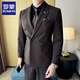 羅蒙（ROMON）高端雙排扣西服套裝男商務(wù)職業(yè)正裝新郎結婚禮服條紋西裝時(shí)尚英倫 深咖色【兩件套】送襯衫胸巾 2XL 54【135-145斤穿】