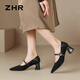 ZHR單鞋女氣質(zhì)尖頭粗跟女鞋優(yōu)雅通勤風(fēng)瑪麗珍鞋子女 BL379 黑色 37