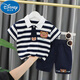 迪士尼（Disney）男童夏裝polo衫套裝2025新款寶寶夏季短袖衣服小孩嬰兒童酷帥童裝 藏青色 MJ條紋領(lǐng)帶熊短袖套裝 73