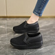 百分引力女鞋2025春夏季新款厚底增高松糕媽媽老北京布鞋一腳蹬搖搖鞋 黑色 36