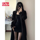 UKMR赫本風(fēng)黑色毛呢外套女2025秋冬韓系小個(gè)子感中長(cháng)正肩呢子大衣 黑色 S 85-108斤