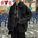 雅鹿牛仔外套男春秋季夾克男士潮流寬松休閑上衣春秋款工裝外衣男裝 黑色 L （建議110-125斤）