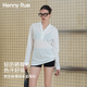Henny Rue打底衫女寬松可外穿空調帽衫上衣春夏季薄款透氣棉亞麻系扣長(cháng)袖 純凈白 M （建議80-110斤）