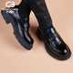 巴博臣（BABOCHEN）新款休閑皮鞋男真皮韓版潮流商務(wù)厚底輕質(zhì)橡膠發(fā)泡底一腳蹬樂(lè )福鞋 黑色【增高款】 41
