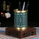 王朝記憶國風(fēng)文創(chuàng  )中式銅彩銅筆筒高顏值擺件五牛圖藝術(shù)筆筒收納盒辦公桌筆筒高檔書(shū)房裝飾品高級感大容量 大悲咒銅雕筆筒+底座