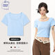 JEANSWEST CLUB真維斯方領(lǐng)短袖T恤女短款ins緊身夏季2025新款露臍顯瘦辣妹上衣