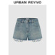 UR2025春季新款女裝休閑設計感碎花拼接牛仔短褲UYL850047