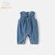 班喜迪嬰兒衣服春裝嬰幼兒超萌牛仔連體衣春秋女寶寶洋氣韓版外出背帶褲 藍色 80cm