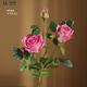 黛莉森仿真花手感保濕玫瑰花單支絹花假花花束客廳餐桌花擺件裝飾塑料花 【濕感】單枝3頭法國玫-深粉