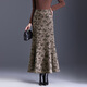 CamalgOri毛呢魚(yú)尾裙半身裙中長(cháng)款印花長(cháng)裙子秋冬女新款氣質(zhì)垂感遮胯包臀裙 咖色 均碼 L