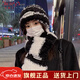 笙格兒帽子女秋冬季韓版新款條紋圍巾套裝百搭保暖毛絨圍脖毛線(xiàn)帽冬天 黑色-帽子圍巾兩件套