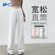 回力牛奶絲闊腿褲女2025年春季新款時(shí)尚舒適寬松直筒運(yùn)動(dòng)休閑長(zhǎng)褲 2024秋：淺花灰-回力白標(biāo)K M （建議95-110）