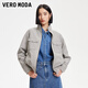VEROMODA棉服女2025秋冬新款松緊下擺格紋學(xué)院風(fēng)外套325122001 煙灰色 M
