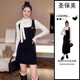 圣保美黑色針織連衣裙女裝春秋季2025新款小香學(xué)院風(fēng)假兩件背帶包臀裙子 黑色短裙 M 碼