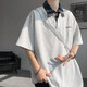 NYING學(xué)院風(fēng)翻領(lǐng)短袖t恤男25夏季新款潮牌撞色體恤大碼寬松五分袖上衣 白灰色 M （90-110斤）