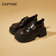 DAPHNE達芙妮真皮厚底單鞋2025春季新款百搭小個(gè)子樂(lè )福鞋增高英倫風(fēng)小皮鞋 棕色 39