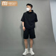 莫代爾夏季男士日系風(fēng)套裝工裝款短袖短褲休閑寬松外套襯衣薄款連帽衛衣 黑色 L 110-120斤可穿