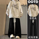芭菲悅女大童12-15歲女孩過年衣服本命年蛇年新年女童新款兩件套衣服 白連帽衛(wèi)衣+黑抽繩褲 【不加絨套 165 S 【60-85斤】