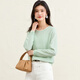 金菊【含桑蠶絲上衣】2025春季新款圓領(lǐng)長(cháng)袖條紋拼色套頭毛衣女針織衫