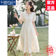 莫代爾碎花連衣裙2025夏季新款時(shí)尚清新甜美學(xué)院風(fēng)百搭A(yù)字薄款長裙子 杏色 M 95-105斤