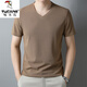 啄木鳥(niǎo)夏季短袖T恤男士雞心領(lǐng)純棉韓版潮流v領(lǐng)上衣中青年華格夫打底汗衫 801駝色 XL 175/115135-155斤