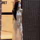 Jret2025夏裝新款小媽裙純欲風(fēng)法式吊帶連衣裙子夏季女裝海邊度假長裙 [杏色][韓系女裝   物流較慢 S 40/45kg