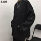 EJOT中國風(fēng)襯衫男復(fù)古唐裝男外套暗龍紋寬松盤春秋季扣休閑襯衫男女 黑色龍長袖男女都可以穿 2XL