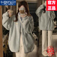 莫代爾羊羔毛外套女2024秋冬新款加絨加厚保暖棉襖初高中學(xué)生毛絨絨棉服 淺藍色 加厚 M 90-110斤