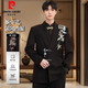 皮爾卡丹（pierre cardin）新中式男士黑西服套裝中山裝寬松國(guó)風(fēng)刺繡青果領(lǐng)唐裝禮服 黑色【單西】 XL 【建議175-185斤】