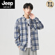 JEEP SPIRIT美式格子襯衫男士春秋季2025新款日系復(fù)古長(zhǎng)袖襯衣青少年口袋外套 2209深藍(lán) M 100-125斤