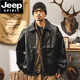 JEEP SPIRIT美式復古春季皮衣外套男潮牌硬漢機車(chē)服2025新款痞帥寬松飛行夾克 黑色 XL 適合145-160斤