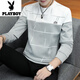 花花公子（PLAYBOY）秋季男士長袖t恤韓版圓領(lǐng)修身衛(wèi)衣印花休閑體恤青年打底男裝潮 903灰色 XL