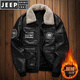 JEEP SPIRIT美國飛行員皮夾克男潮外套2025新款秋冬季加絨加厚翻領(lǐng)皮衣男 8836黑色 XL